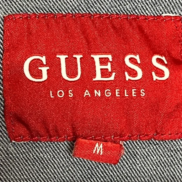 Guess Logo Print Cropped Blue Denim Jean Jacket Size Medium Y2K Streetwear - Picture 5 of 9